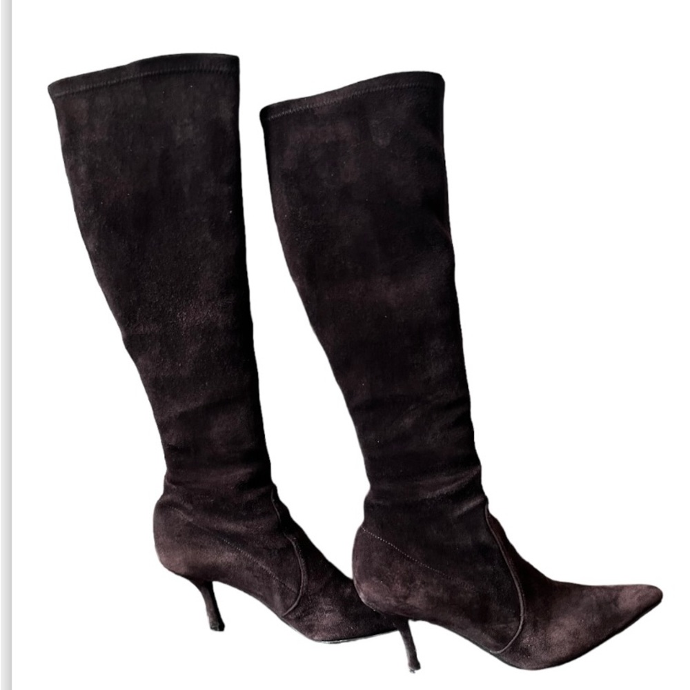 Stuart Weizmann Brown Suede Stretch Boots - image 2